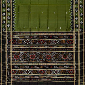 Leafy Green Handloom Orissa Silk Saree With Button Buttas
