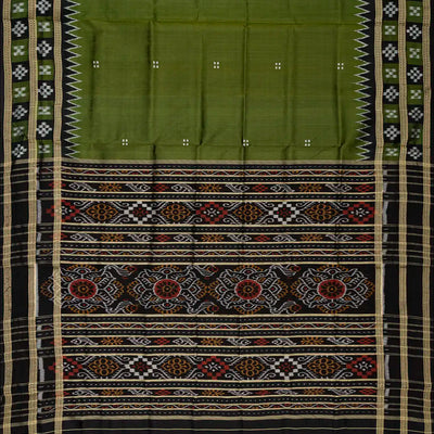 Leafy Green Handloom Orissa Silk Saree With Button Buttas