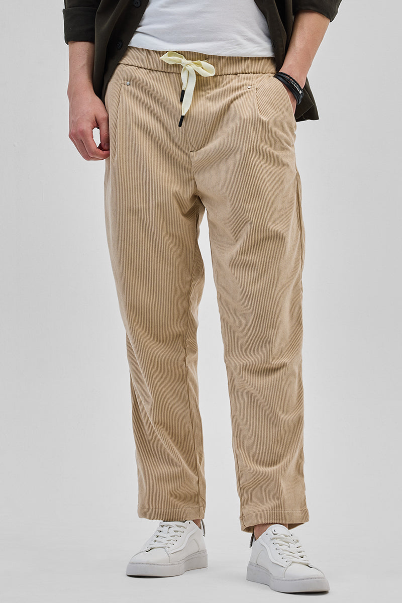 Beige Corduroy Relaxed Fit Trousers