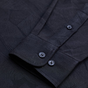 Black Slim Fit Self-Design Shirt