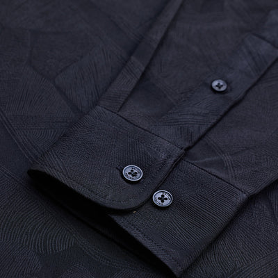 Black Slim Fit Self-Design Shirt