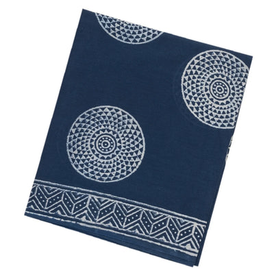 Navy Blue Woven Jaipur Cotton Saree Printed With Flower Motifs