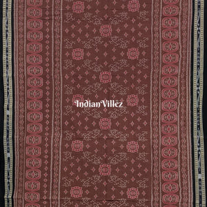 Rust Flower Design Sambalpuri Ikat Cotton Saree
