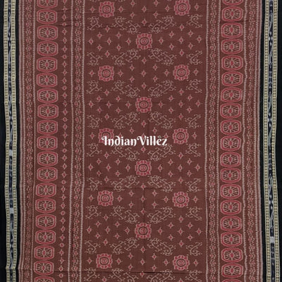 Rust Flower Design Sambalpuri Ikat Cotton Saree