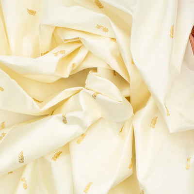 Cream Handloom Kanchipuram Korvai Silk Saree With Zari Buttas