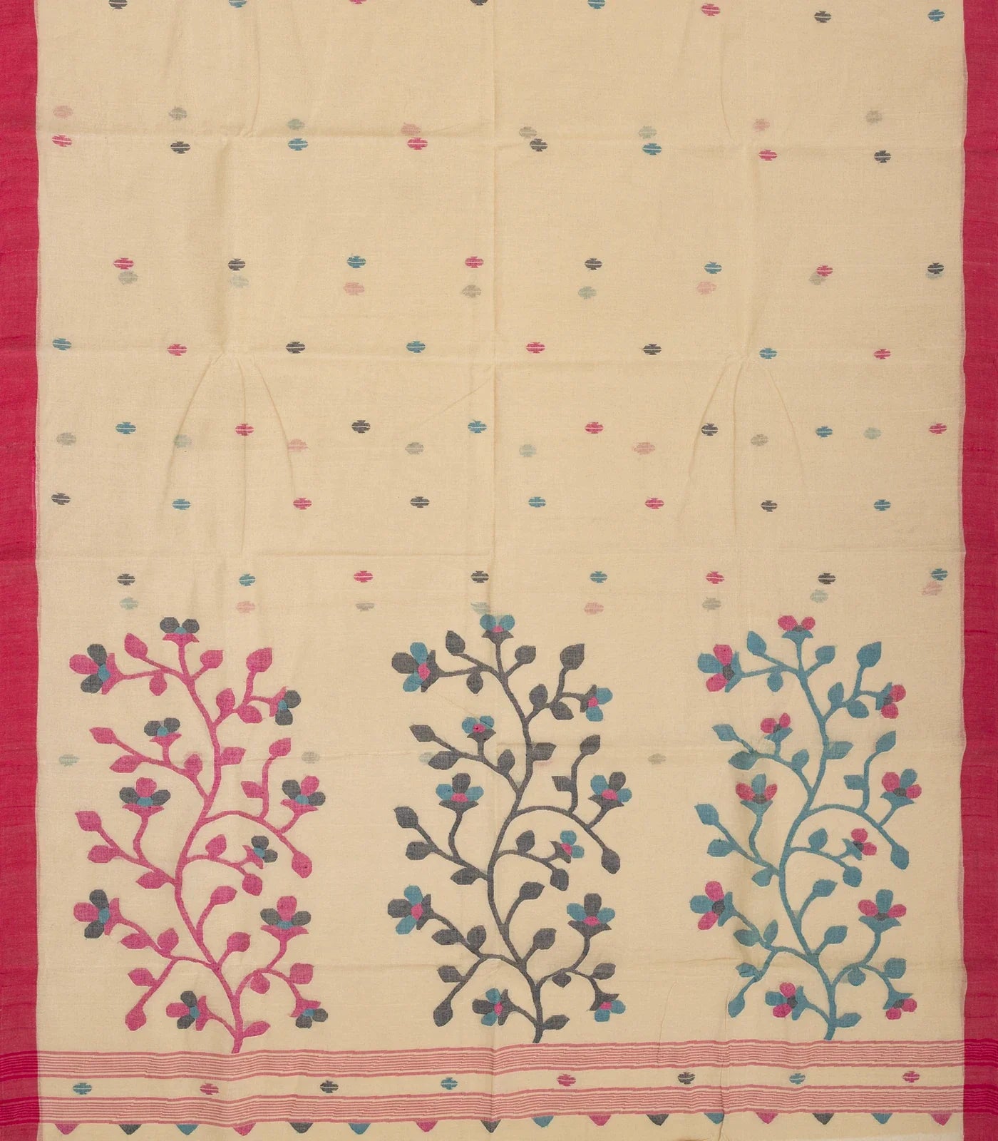 Taupe Bengal Cotton Saree With Diamond Motifs