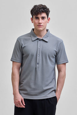 Light Grey Textured Polo T-Shirt
