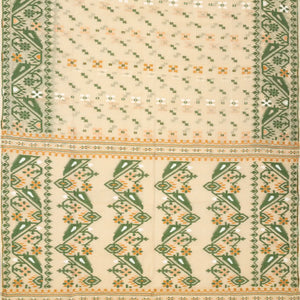 Cream Bengal Cotton Saree With Square & Floral Motifs