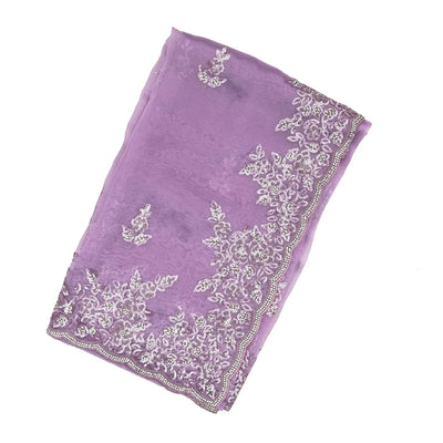 Purple Woven Blended Tissue Saree With Embroidered Floral Motifs