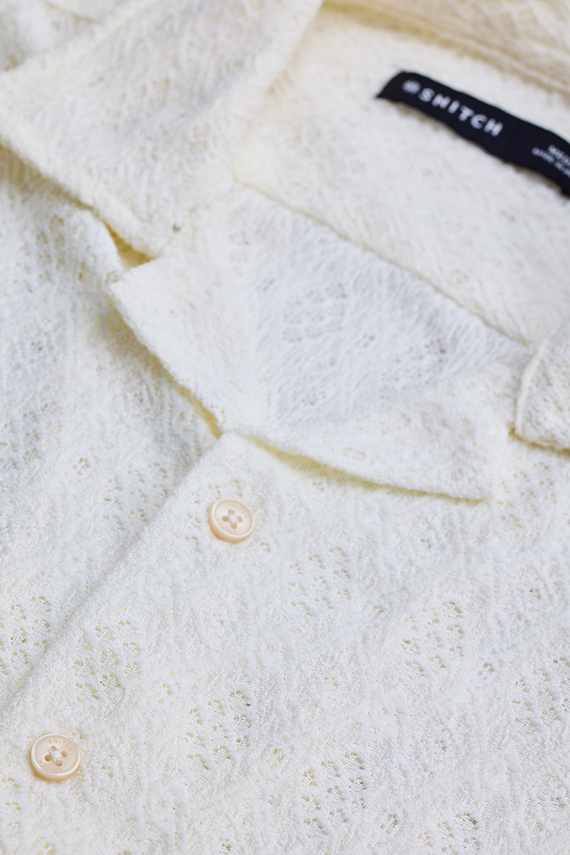 White Self-Design Crochet Shirt