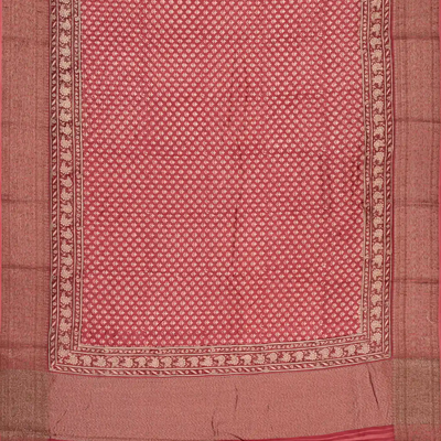 Dusty Pink Handloom Chanderi Cotton Saree Printed With Floral Motifs