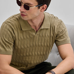 Khaki Knitted Polo T-Shirt