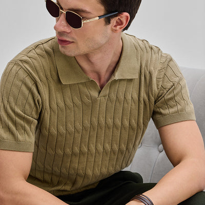 Khaki Knitted Polo T-Shirt