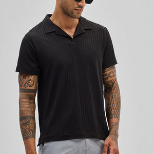 Black Textured Cuban T-Shirt