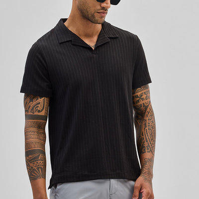 Black Textured Cuban T-Shirt