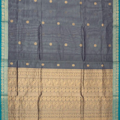 Grey Handloom Silk Cotton Saree With Yazhi Buttas