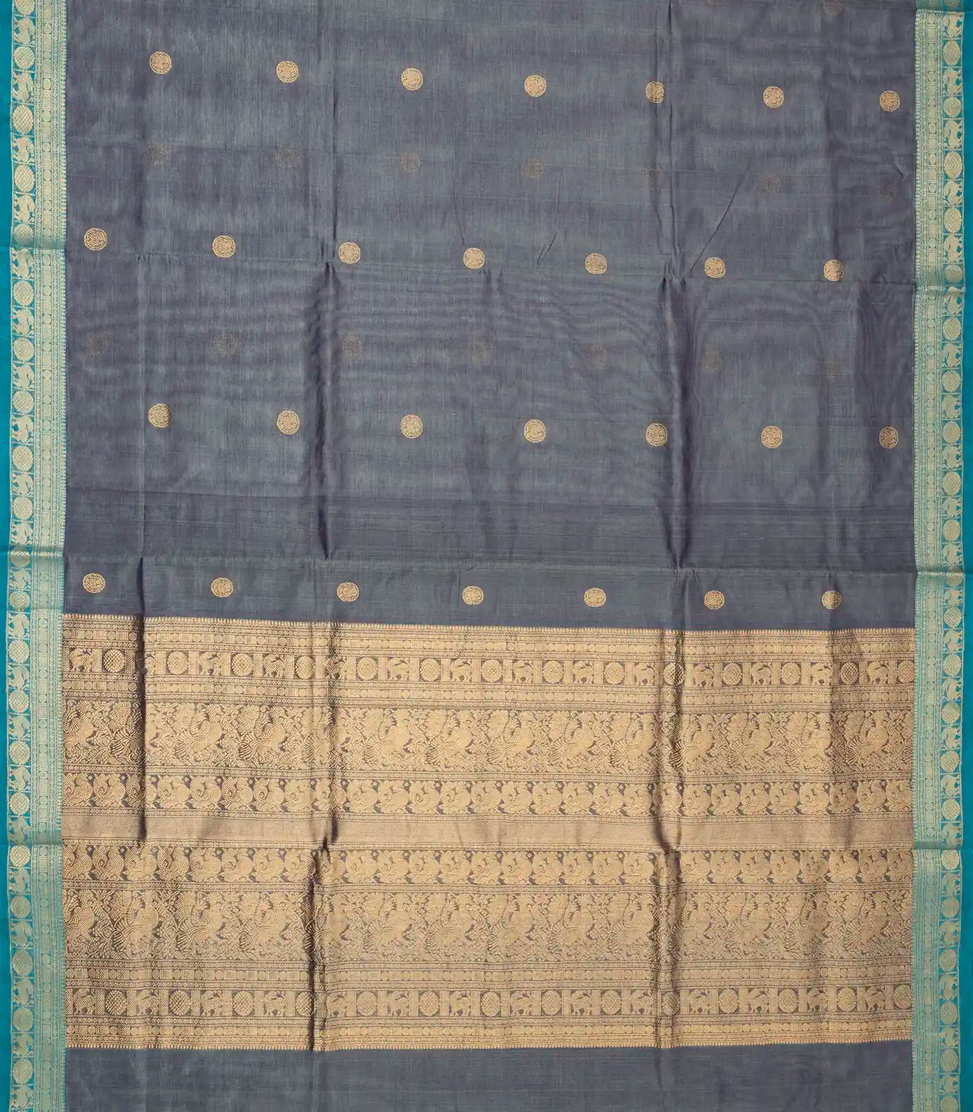 Grey Handloom Silk Cotton Saree With Yazhi Buttas
