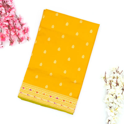 Mustard Handwoven Banarasi Silk Saree With Floral Motifs