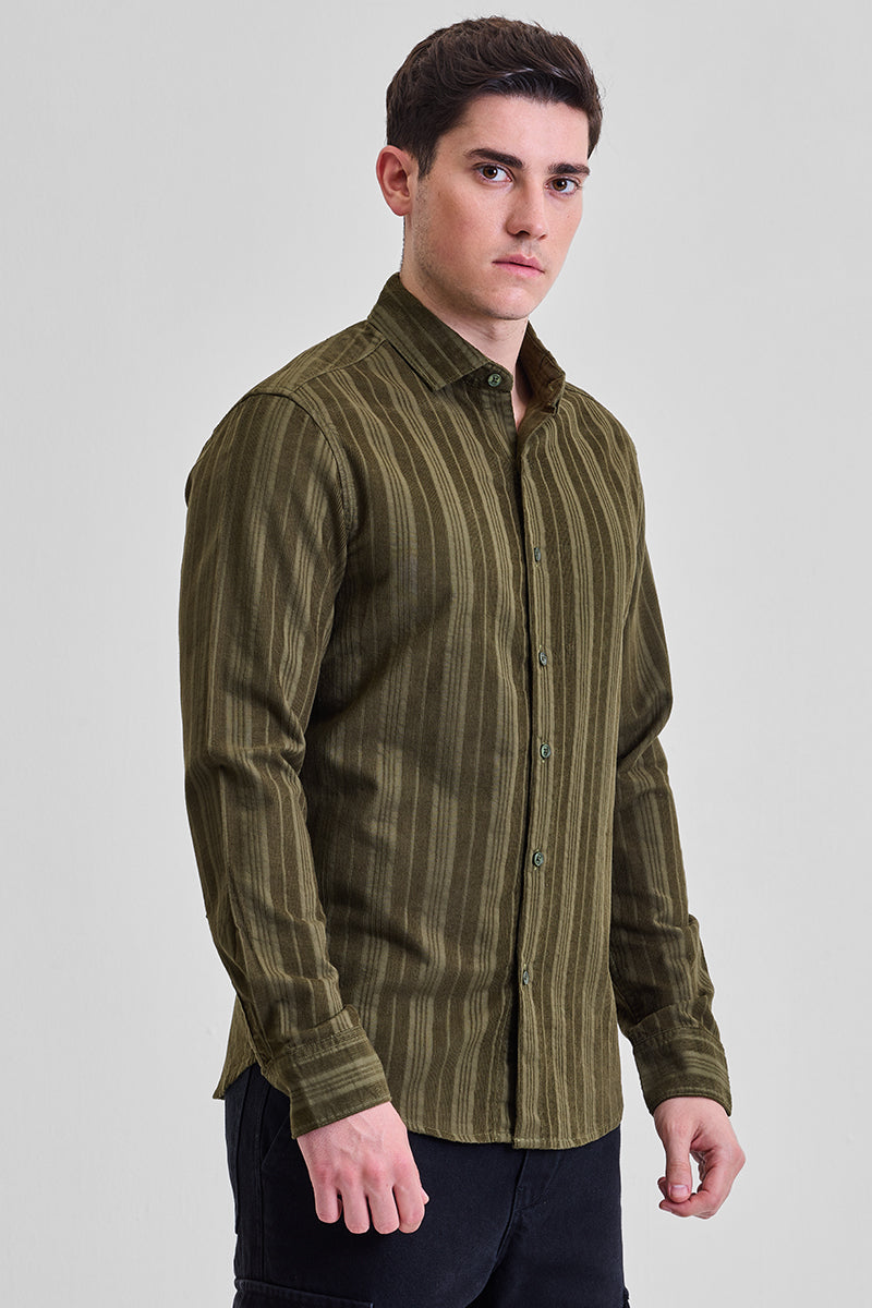 Olive Corduroy Slim Fit Shirt