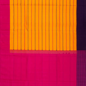 Turmeric Yellow Handloom Soft Silk Saree With Beldari Stripes & Ganga Jamuna Border