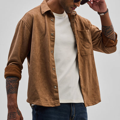Light Brown Suede Snap Button Overshirt