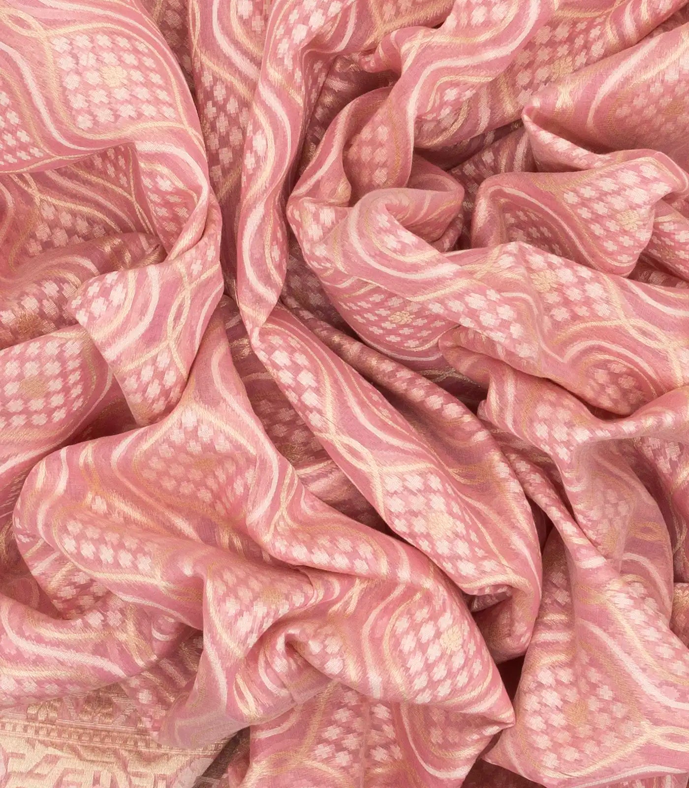 Pink Handwoven Banarasi Silk Cotton Saree With Floral Motifs