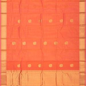 Peach Handloom Kanchi Cotton Saree With Annam Buttas