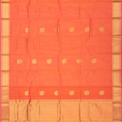 Peach Handloom Kanchi Cotton Saree With Annam Buttas
