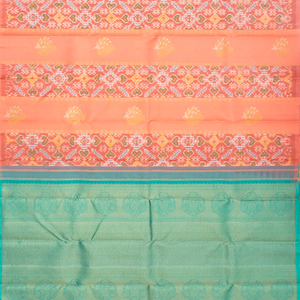Light Peach Handloom Kanchipuram Silk Saree With Ikat Floral Buttas