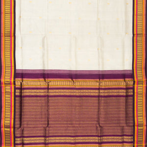 White Handloom Korvai Silk Cotton Saree With Floral Buttas