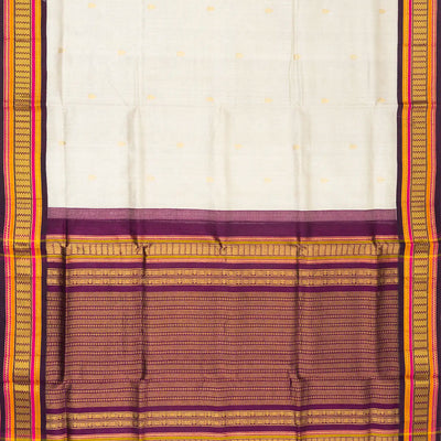 White Handloom Korvai Silk Cotton Saree With Floral Buttas