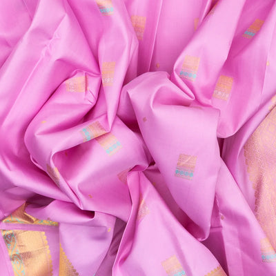 Lavender Handloom Kanchipuram Silk Saree With Meena Buttas