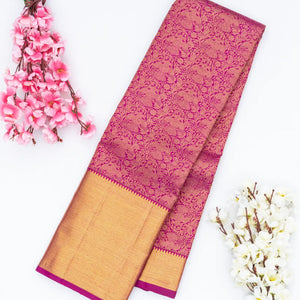 Hot Pink Handloom Kanchipuram Silk Saree With Gandaberunda Motifs