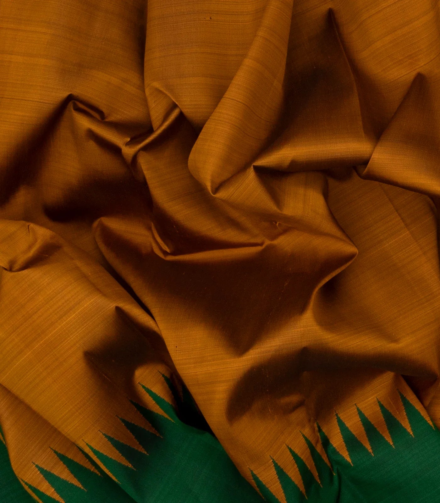 Oil Mustard Handloom Kanchipuram Silk Saree With Green Border