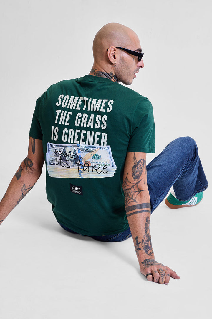 Grass is Greener Green Graphic Print Slim Fit T-Shirt