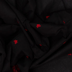 Black Bengal Cotton Saree With Floral Motifs