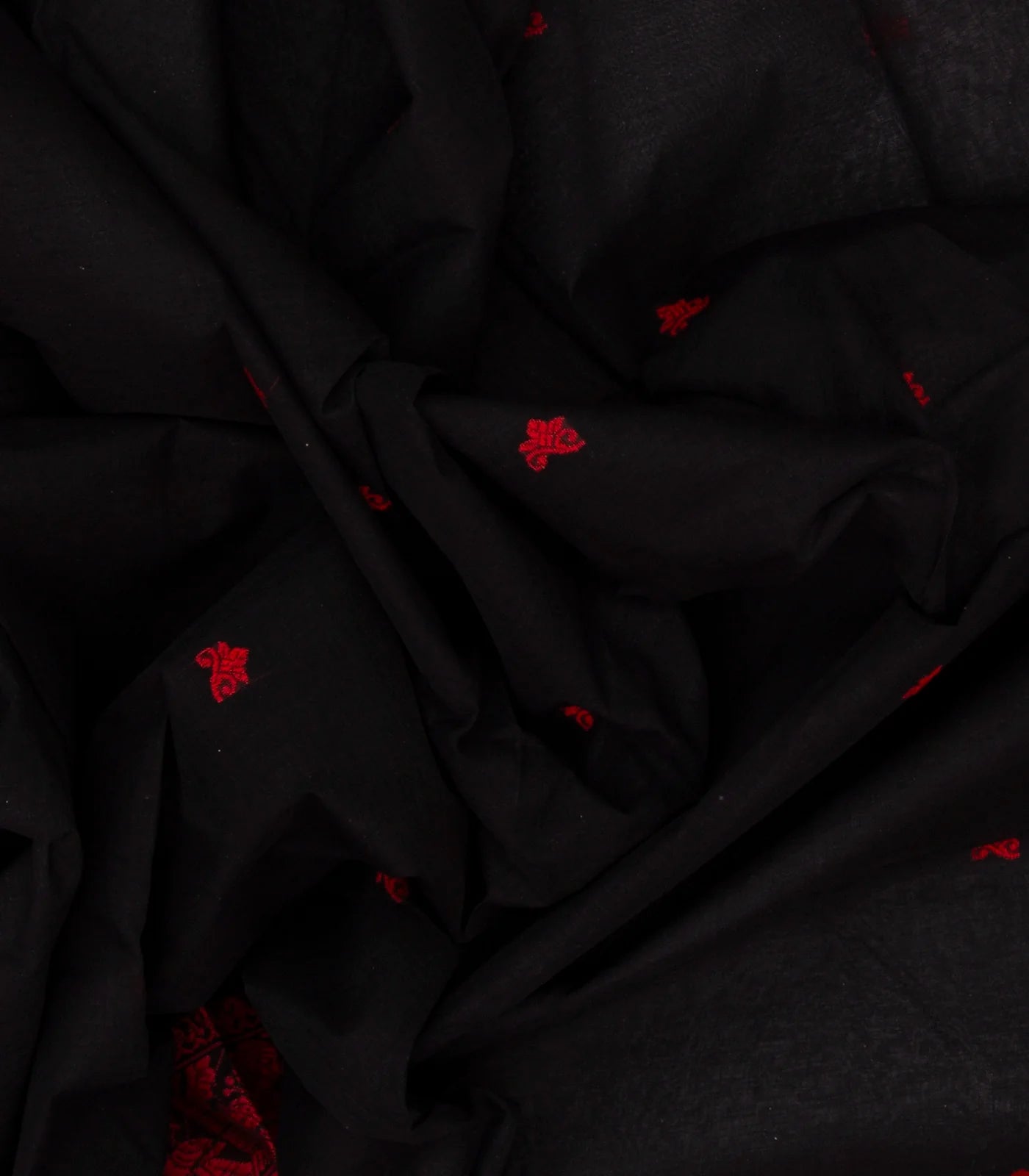 Black Bengal Cotton Saree With Floral Motifs