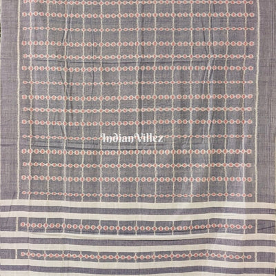 Light Denim Blue Odisha Handloom Cotton Saree with Tassel