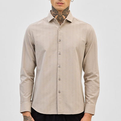Beige Slim Fit Stripes Shirt