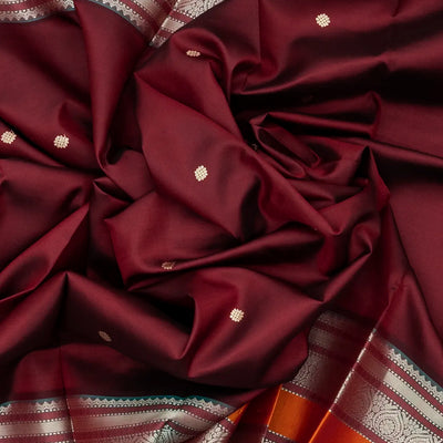 Maroon Handloom Kanchipuram Silk Saree With Kamalam Buttas