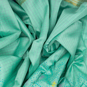 Turquoise Handloom Chirala Silk Cotton Saree With Handknotted traditional motifs above the border