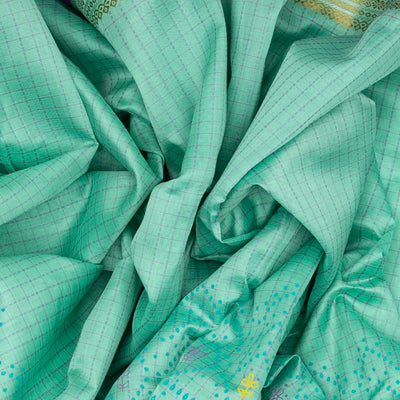 Turquoise Handloom Chirala Silk Cotton Saree With Handknotted traditional motifs above the border