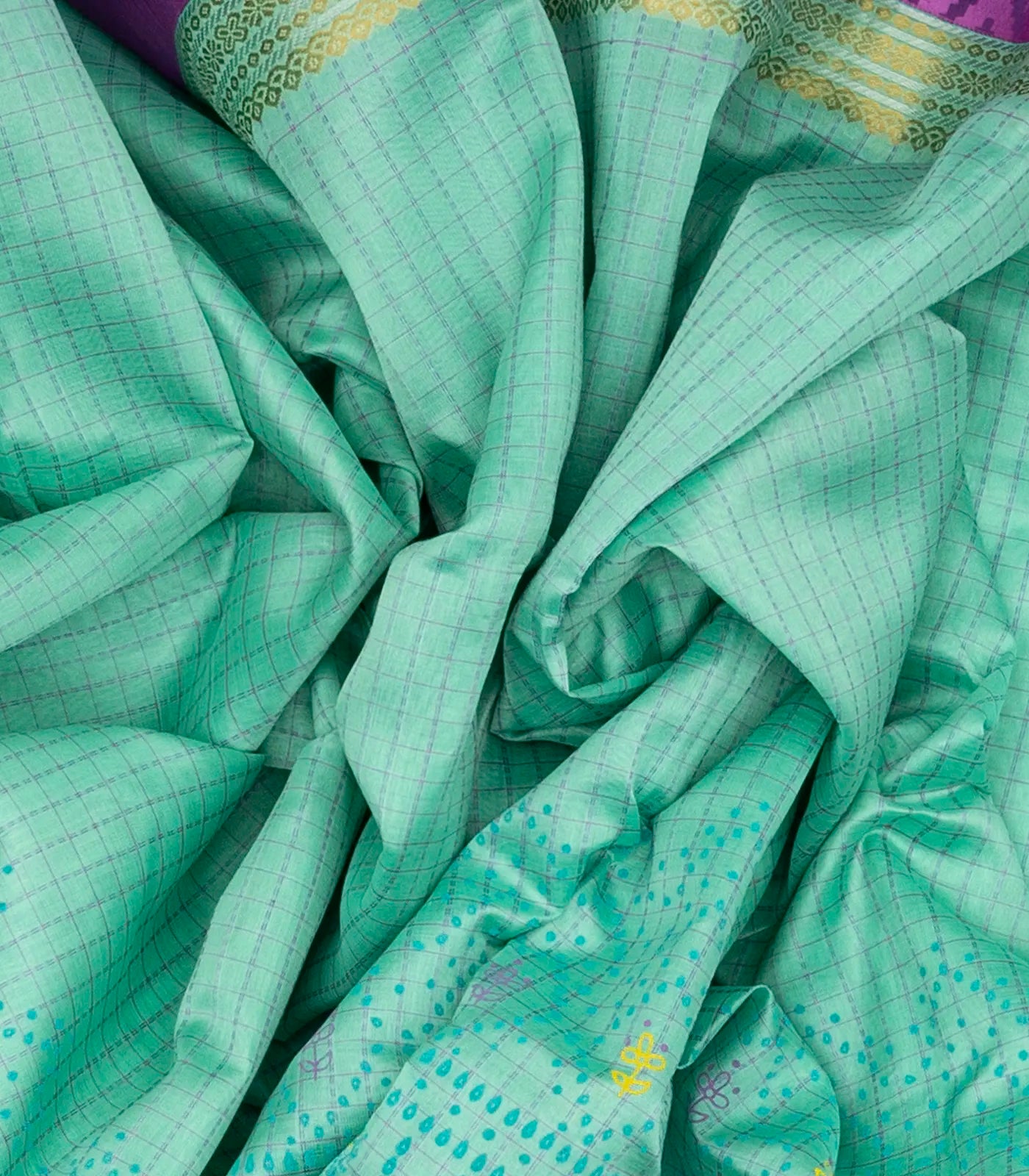 Turquoise Handloom Chirala Silk Cotton Saree With Handknotted traditional motifs above the border