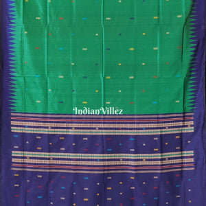 Green Blue Fish Motif Odisha Ikat Bomkai Silk Saree