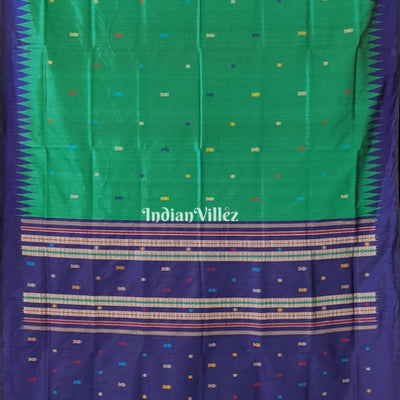 Green Blue Fish Motif Odisha Ikat Bomkai Silk Saree