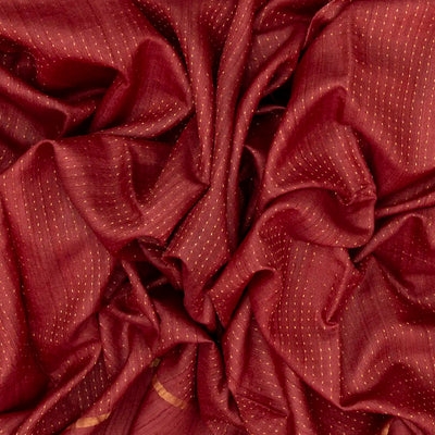Red Handloom Tussar Silk Saree With Embroidered Stripes