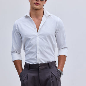 White Slim Fit Self-Design Shirt