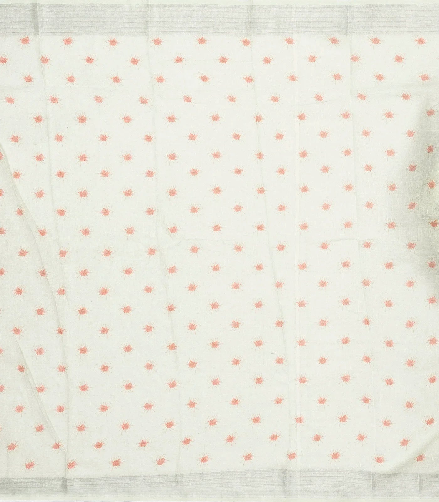 White Handloom Linen Saree With Printed Bird Motifs