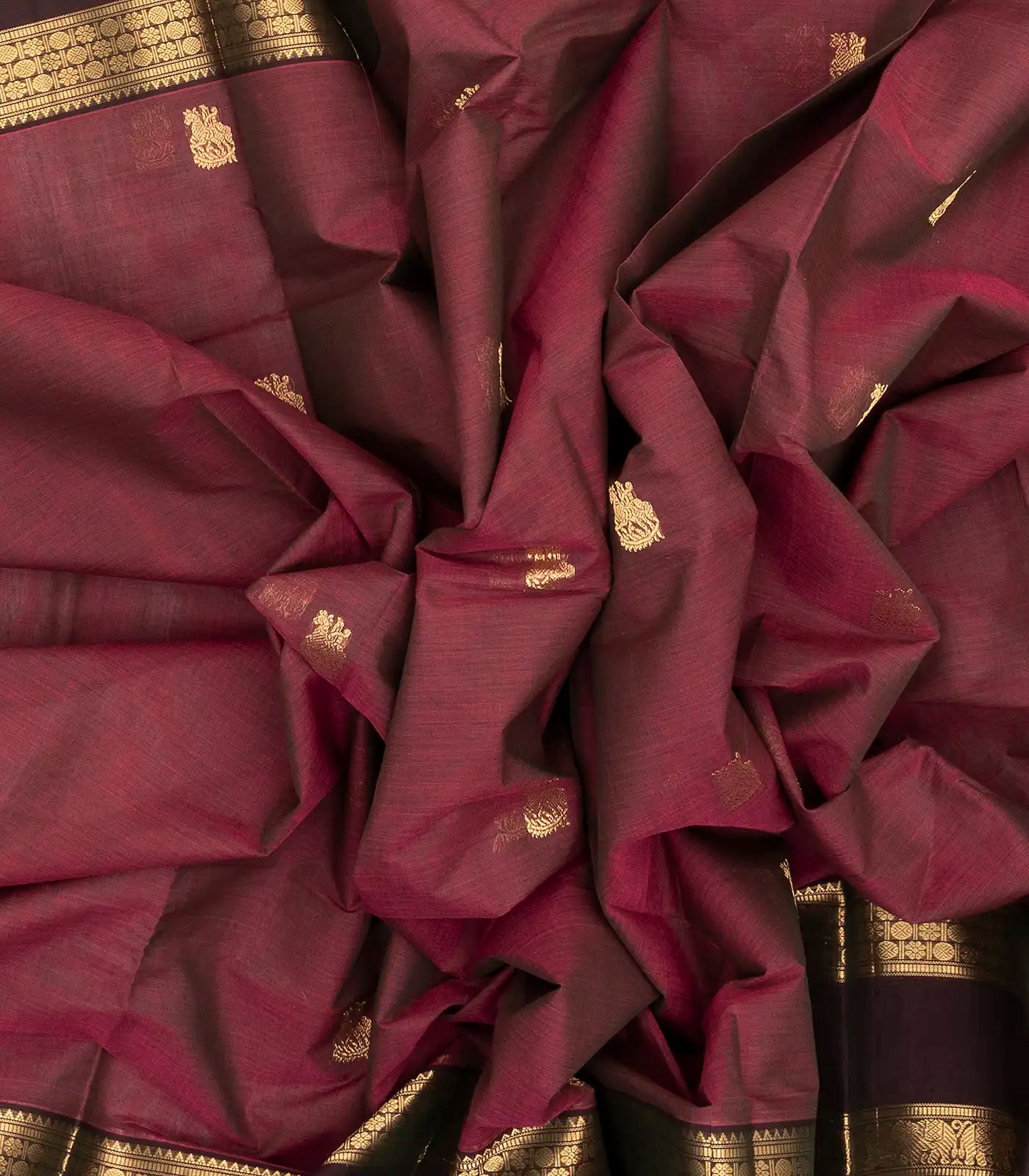 Dusty Pink Handloom Kanchi Cotton Saree With Horse Buttas