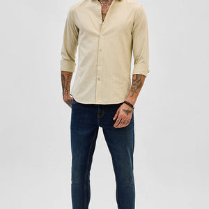 Beige Slim Fit Stripes Shirt